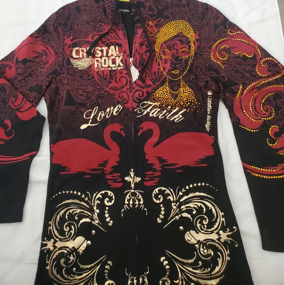 Crystal Rock Christian Audigier Studded Hoodie Jackets & Blazers - Jacket
